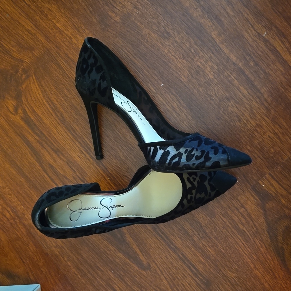 Black leopard print heels